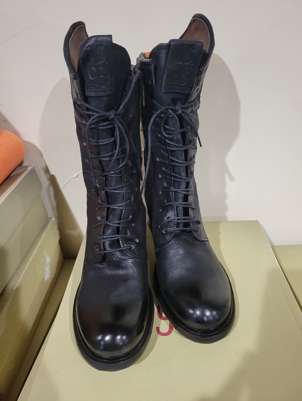 NIB A.S.98 JASPER Black Lace-Up Mid-Calf Heeled Boots - Women 40 - Picture 3 of 6